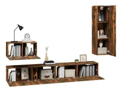Conjunto de móveis de 4 peças incluindo guarda-roupa aparador móvel para TV sala de estar/quarto sofá carvalho defumado madeira engenheirada marrom 02_0024801
