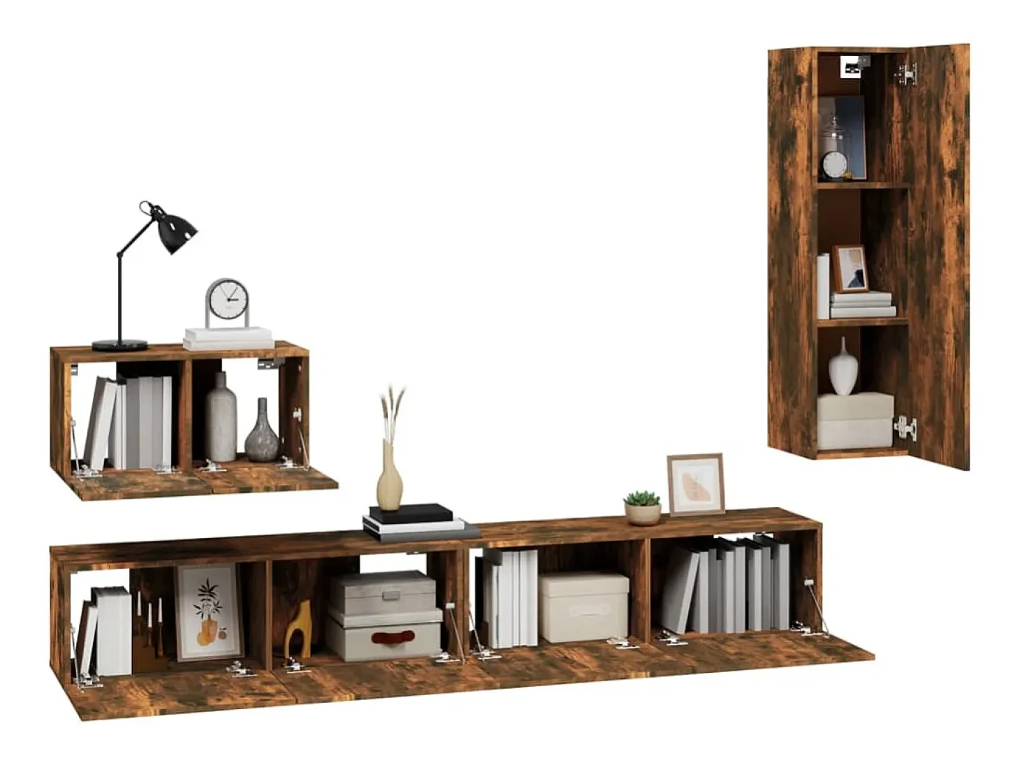Conjunto de móveis de 4 peças incluindo guarda-roupa aparador móvel para TV sala de estar/quarto sofá carvalho defumado madeira engenheirada marrom 02_0024801