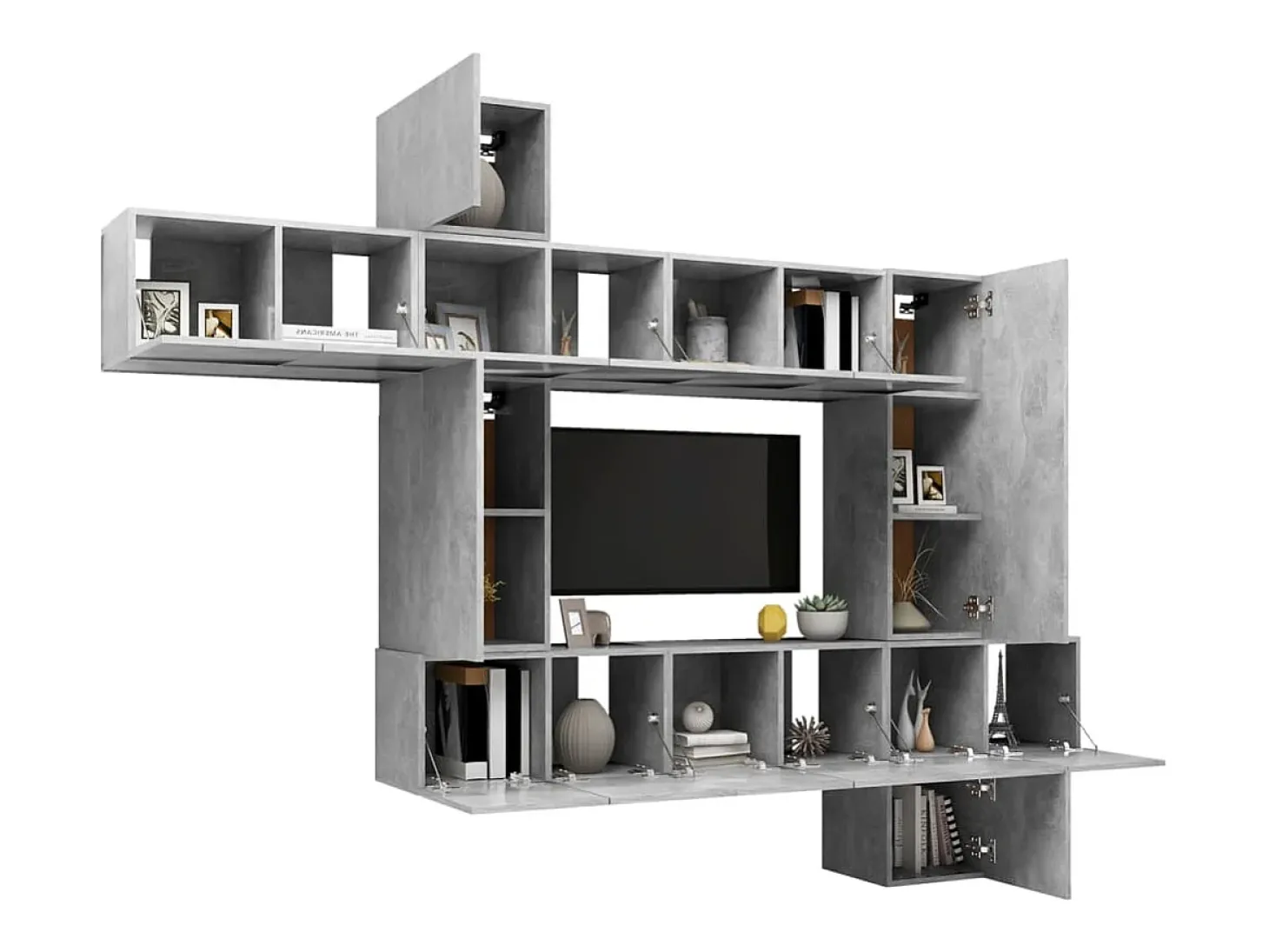 Conjunto de móveis de 10 peças incluindo guarda-roupa aparador rack para TV para sala de estar/quarto/sala de TV madeira engenheirada cinza 02_0024353