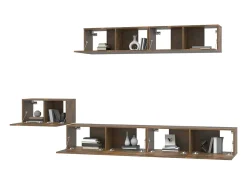Conjunto de móveis de 5 peças incluindo guarda-roupa aparador rack para TV sala de estar/quarto sofá carvalho defumado madeira industrializada marrom 02_0024965