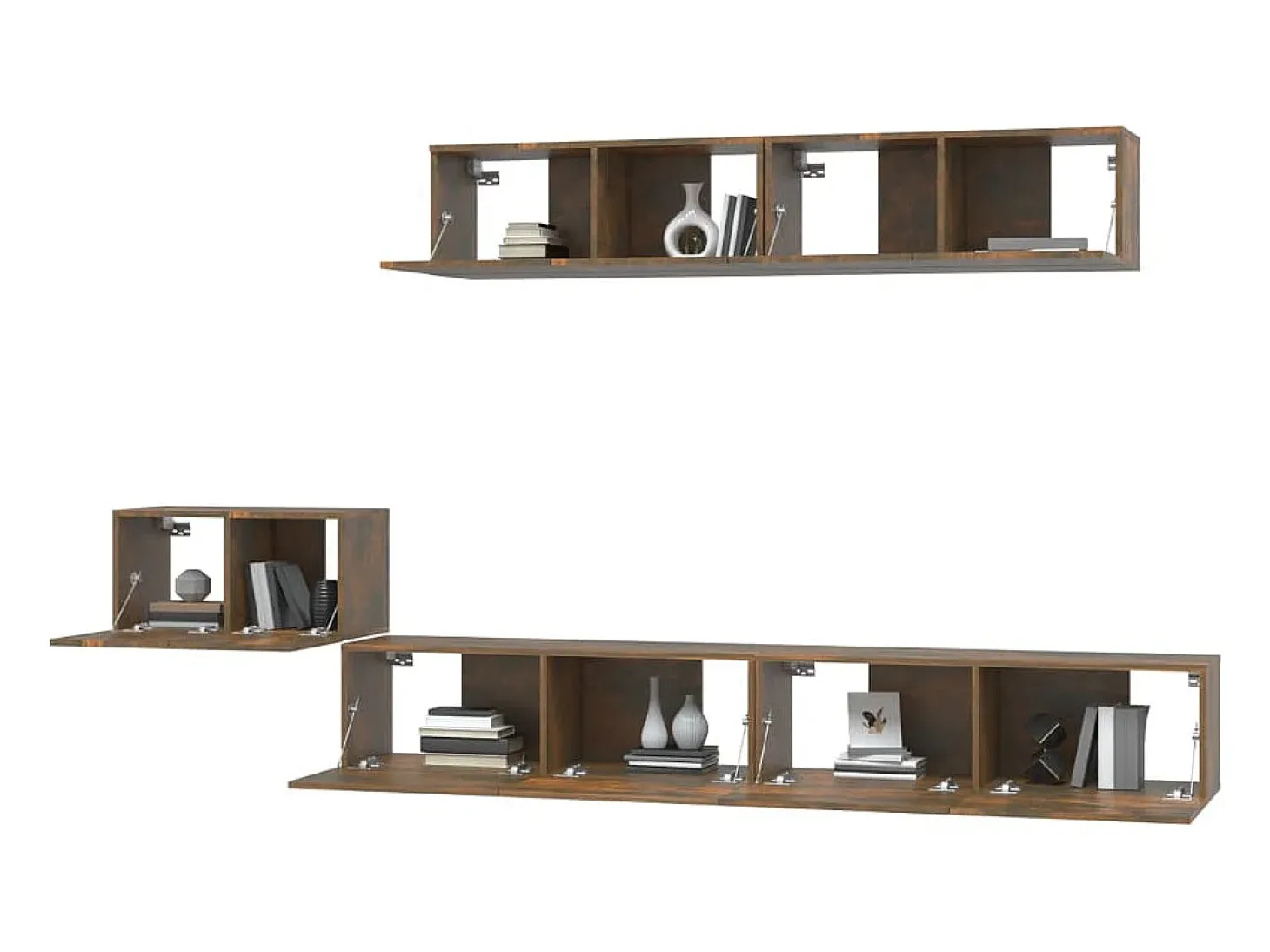 Conjunto de móveis de 5 peças incluindo guarda-roupa aparador rack para TV sala de estar/quarto sofá carvalho defumado madeira industrializada marrom 02_0024965