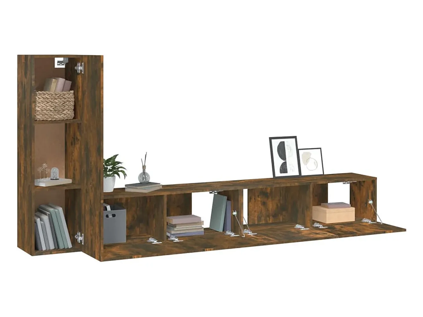 Conjunto de móveis de 3 peças incluindo guarda-roupa aparador móvel para TV sala de estar/quarto sofá carvalho defumado madeira engenheirada marrom 02_0024594