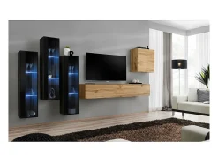 Conjunto de móveis de parede para sala de estar SWITCH XIII, design, cor carvalho Wotan e preto.