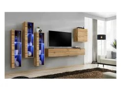 Conjunto de móveis de sala de estar mural SWITCH XIII, cor Carvalho Wotan.