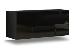 Conjunto de móveis de sala de estar preto suspenso coleção CEPTO I 240cm, 8 portas, 6 prateleiras, leds.