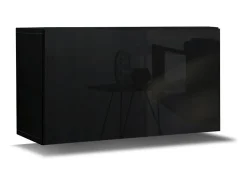 Conjunto de móveis de sala de estar brancos e pretos suspensos coleção CEPTO VII 249cm, 8 portas, modulares.