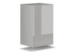 Conjunto de móveis de sala suspenso, parte superior preta, parte inferior branca, coleção CEPTO XIV. 256cm, 10 móveis, leds.