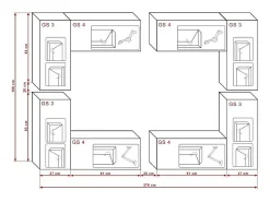 Conjunto de móveis de sala de estar pretos suspensos coleção CEPTO XX 276cm, 8 móveis, LEDs, modulares.
