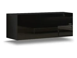 Conjunto de móveis de sala de estar preto e branco suspensos, coleção CEPTO XXII. 273cm, 10 peças, com LEDs, modulares.