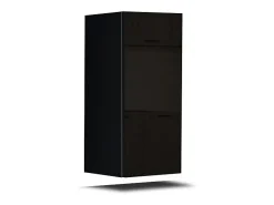 Conjunto de móveis de sala de estar pretos suspensos coleção CEPTO VI 256cm, com 7 portas, 6 prateleiras incluindo uma de parede, leds, modulares.