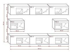Conjunto de móveis de sala de estar brancos e pretos suspensos coleção CEPTO VII 249cm, 8 portas, modulares. Meio na cor preta.