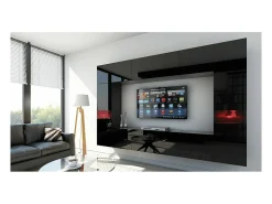 Conjunto de móveis de sala de estar na cor preta, suspensos, coleção CEPTO XXIX. 249cm, 8 móveis, com LEDs, modulares.