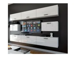 Conjunto de móveis de sala de estar brancos suspensos coleção CEPTO VII 249cm, 8 portas, modulares.