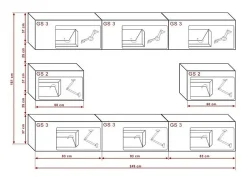 Conjunto de móveis de sala de estar brancos suspensos coleção CEPTO VII 249cm, 8 portas, modulares.