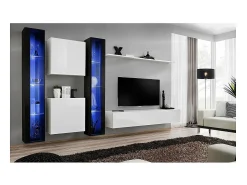Conjunto de móveis de sala de estar mural SWITCH XVI design, nas cores branco e preto brilhante.