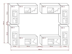 Conjunto de móveis de sala de estar brancos suspensos coleção CEPTO XX 260cm, 8 móveis, leds, modulares.