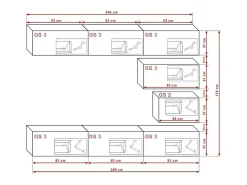 Conjunto de móveis de sala de estar brancos suspensos coleção CEPTO XVI 249cm, 8 móveis, modulares.