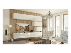 Conjunto de móveis de sala de estar brancos suspensos coleção CEPTO XVI 249cm, 8 móveis, modulares.