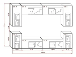 Conjunto de móveis de sala de estar brancos suspensos coleção CEPTO I 240cm, 8 portas, 6 prateleiras, leds.
