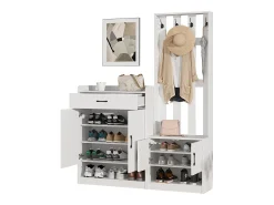 Conjunto de móveis para corredor - 140,6 x 32 x 180 cm - Guarda-roupa + sapateira - Aglomerado - Branco