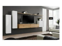 Conjunto de móveis para sala de estar coleção SWITCH I design, nas cores branco brilhante e carvalho Wotan.