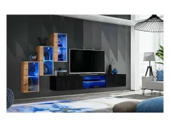 Conjunto de móveis para sala de estar SWITCH XXII design, cor carvalho e preto.