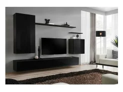 Conjunto de móveis para sala de estar da coleção SWITCH II, design em cor preto brilhante.