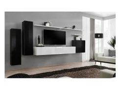 Conjunto de móveis para sala de estar da coleção SWITCH I, design em cores preto e branco brilhante.
