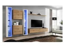 Conjunto de móveis para sala de estar SWITCH XVI design, nas cores carvalho Wotan e branco brilhante.