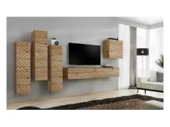 Conjunto de móveis para sala SWITCH III design, cor carvalho Wotan. Acabamentos com efeito de carvalho fresado.