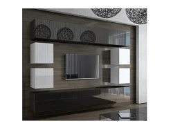 Conjunto de móveis para sala de estar preto e branco suspensos coleção CEPTO XVII 249cm, 10 móveis, com LEDs, modulares.