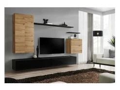 Conjunto de móveis para sala de estar coleção SWITCH II, design, cor carvalho e preto brilhante.