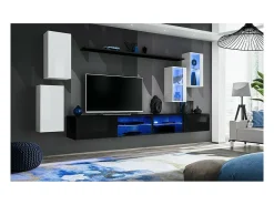 Conjunto de móveis para sala de estar SWITCH XXV, design nas cores branco e preto.