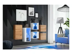 Conjunto de móveis para sala de estar SWITCH SBIV design. Cores branco e carvalho.