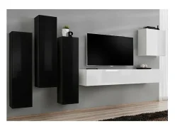 Conjunto de móveis para sala de estar da coleção design SWITCH III. Cores preto e branco brilhante.