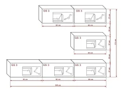 Conjunto de móveis para sala de estar branco e preto, suspensos, coleção CEPTO XXV. 249cm, 6 móveis, com LEDs, modulares.