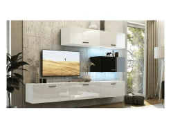 Conjunto de móveis para sala de estar branco e preto, suspensos, coleção CEPTO XXV. 249cm, 6 móveis, com LEDs, modulares.