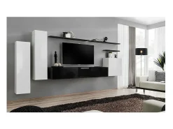 Conjunto de móveis para sala de estar coleção SWITCH I design, cores branco e preto brilhante.