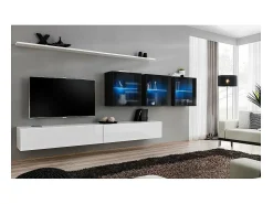 Conjunto de móveis para sala de estar SWITCH XVII, design de parede, nas cores branco e preto brilhante.