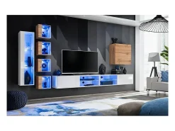 Conjunto de móveis para sala de estar SWITCH XXVI design, cores branco e carvalho.