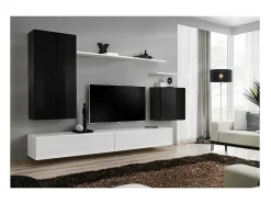 Conjunto de móveis para sala de estar coleção SWITCH II, design em cores preto e branco brilhante.