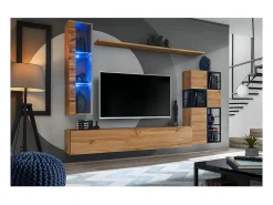 Conjunto de móveis para sala de estar estilo industrial SWITCH M2. Cor: carvalho.