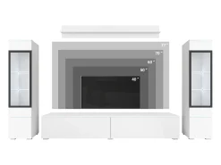 Conjunto de móveis para sala com LED 4 elementos – rack 180 cm, 2 vitrines e prateleira, composição de parede de pé ou suspensa, verde névoa