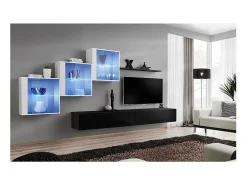 Conjunto de móveis para sala de estar SWITCH XX design, nas cores preto e branco brilhante.