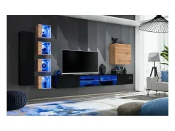Conjunto de móveis para sala de estar SWITCH XXVI, design, cor preta e carvalho.