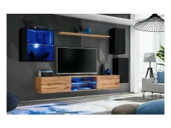 Conjunto de móveis para sala de estar SWITCH XXIII, design em cores preto e carvalho.