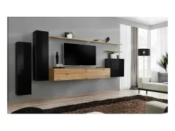 Conjunto de móveis para sala SWITCH I design, cor preto brilhante e carvalho Wotan.