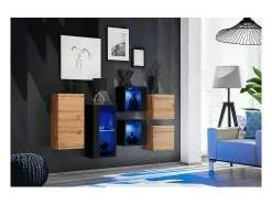Conjunto de móveis para sala de estar SWITCH SBIV design. Cores carvalho e preto.