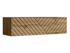 Conjunto de móveis para sala de estar da coleção SWITCH VII, na cor carvalho com acabamentos fresados e preto brilhante.