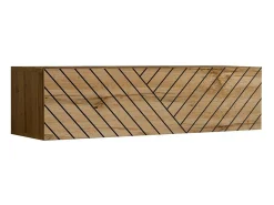 Conjunto de móveis para sala de estar da coleção SWITCH VII, na cor carvalho com acabamentos fresados e preto brilhante.